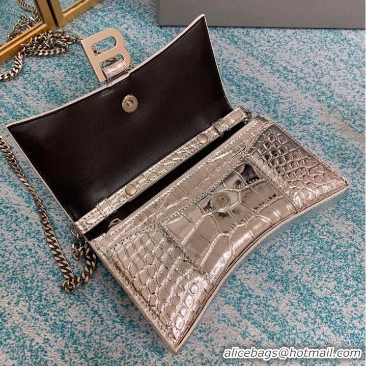 Original Cheap Balenciaga HOURGLASS Wallet With Chain Crocodile Embossed B656050