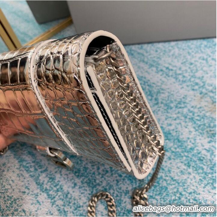 Original Cheap Balenciaga HOURGLASS Wallet With Chain Crocodile Embossed B656050