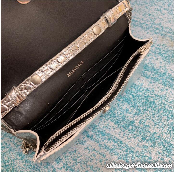 Original Cheap Balenciaga HOURGLASS Wallet With Chain Crocodile Embossed B656050