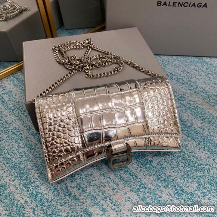 Original Cheap Balenciaga HOURGLASS Wallet With Chain Crocodile Embossed B656050