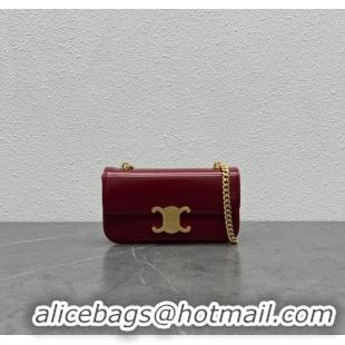 Top Quality Celine CHAIN SHOULDER BAG TRIOMPHE IN SHINY CALFSKIN 197993 CARMIN