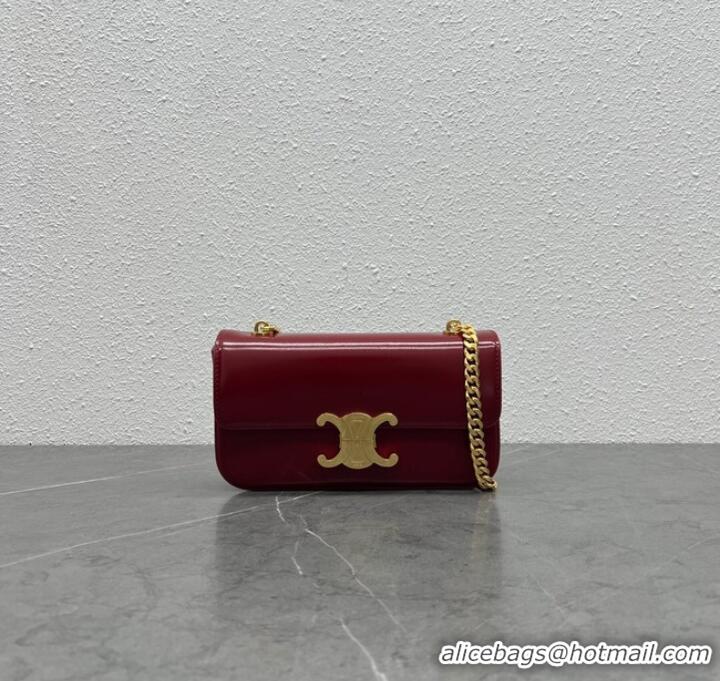 Top Quality Celine CHAIN SHOULDER BAG TRIOMPHE IN SHINY CALFSKIN 197993 CARMIN