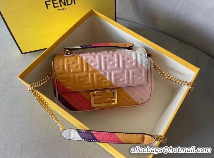 Pretty Style Fendi Baguette Chain Midi Leather bag with multicolor print 8BR6525