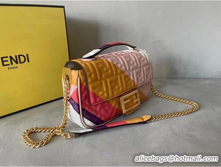 Pretty Style Fendi Baguette Chain Midi Leather bag with multicolor print 8BR6525