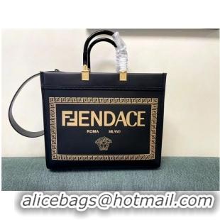 New Style Fendi Sunshine Medium Fendace Printed black leather Logo shopper 8BH386A