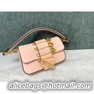 Shop Grade Fendi Brooch mini baguette Fendace leather bag 8BS066A pink