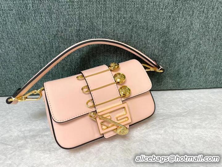 Shop Grade Fendi Brooch mini baguette Fendace leather bag 8BS066A pink