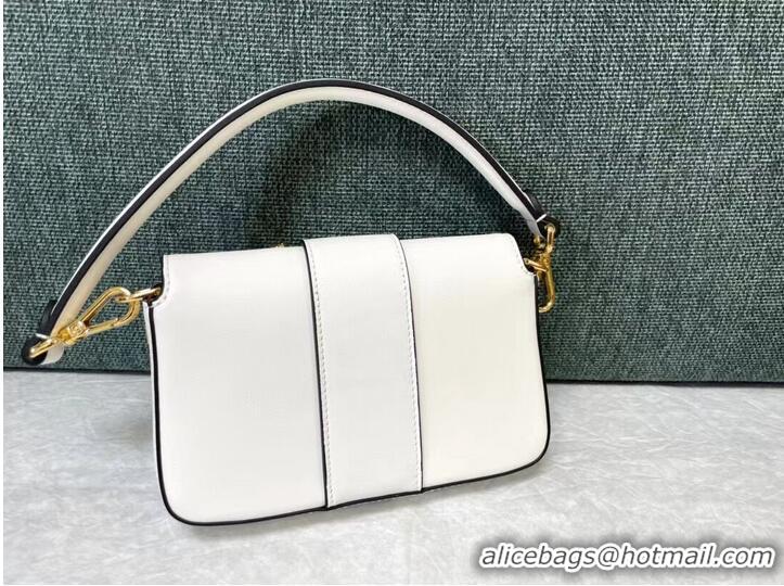 Top Grade Fendi Brooch mini baguette Fendace leather bag 8BS066A white