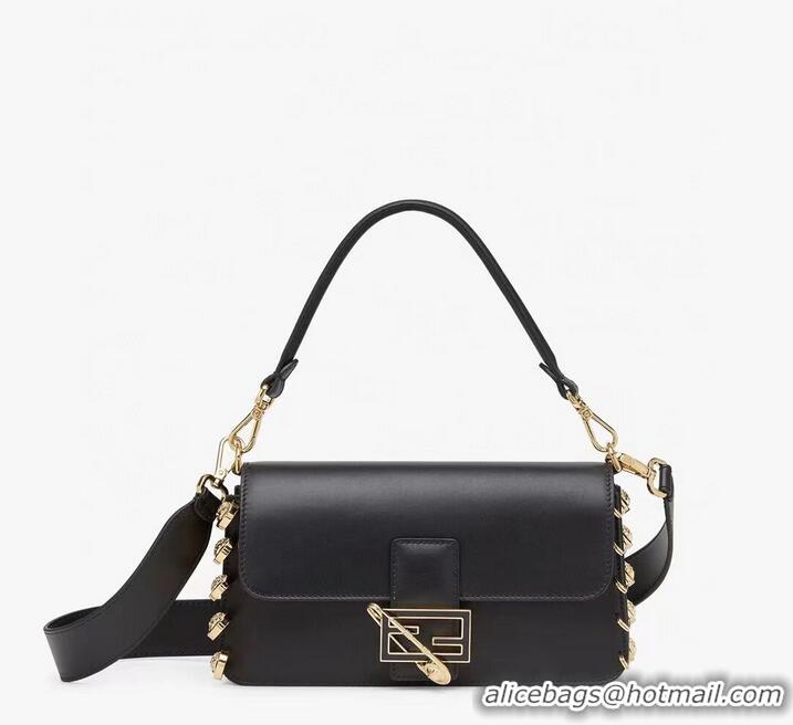 New Design Fendi Baguette brooch Fendace Black leather bag 8BR801