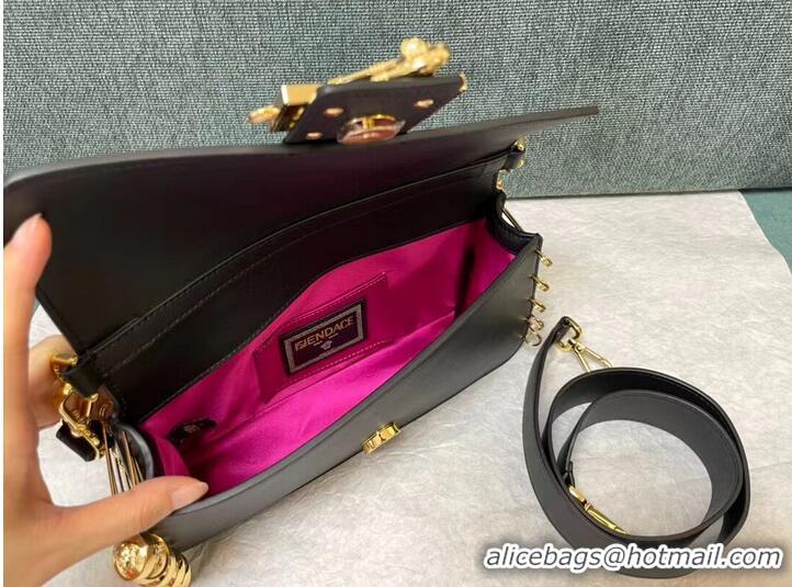 New Design Fendi Baguette brooch Fendace Black leather bag 8BR801