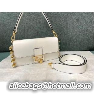 Well Crafted Fendi Baguette brooch Fendace white leather bag 8BR801