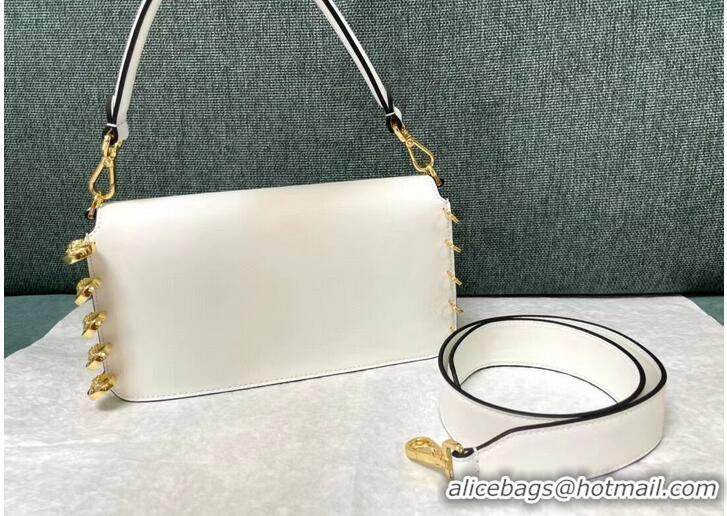 Well Crafted Fendi Baguette brooch Fendace white leather bag 8BR801