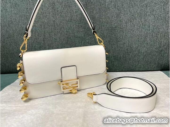 Well Crafted Fendi Baguette brooch Fendace white leather bag 8BR801