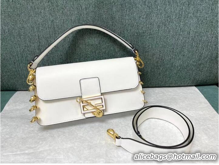 Well Crafted Fendi Baguette brooch Fendace white leather bag 8BR801