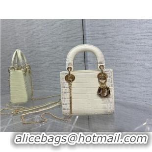 Promotional MINI LADY DIOR BAG Cannage crocodile Calfskin C0966 Cream