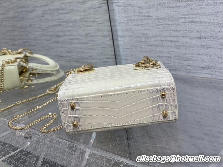 Promotional MINI LADY DIOR BAG Cannage crocodile Calfskin C0966 Cream