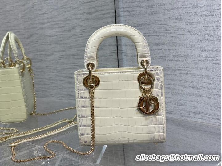 Promotional MINI LADY DIOR BAG Cannage crocodile Calfskin C0966 Cream