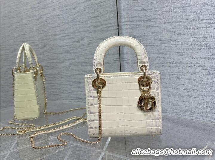 Promotional MINI LADY DIOR BAG Cannage crocodile Calfskin C0966 Cream