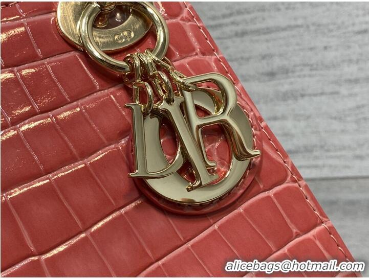 Top Quality MINI LADY DIOR BAG Cannage crocodile Calfskin C0966 pink