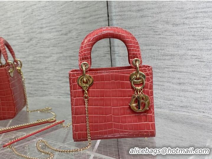 Top Quality MINI LADY DIOR BAG Cannage crocodile Calfskin C0966 pink