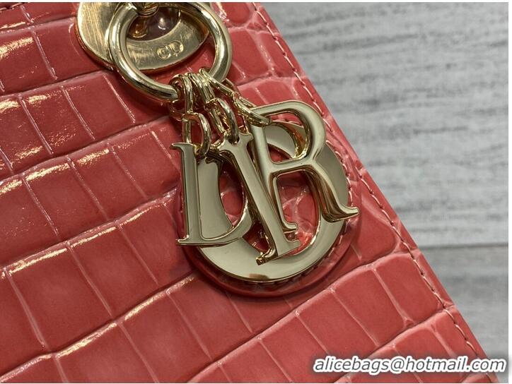 Top Quality MINI LADY DIOR BAG Cannage crocodile Calfskin C0966 pink