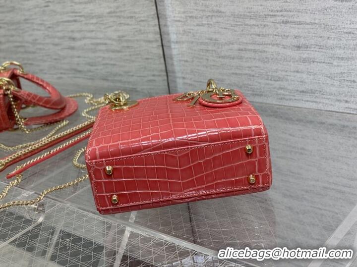 Top Quality MINI LADY DIOR BAG Cannage crocodile Calfskin C0966 pink