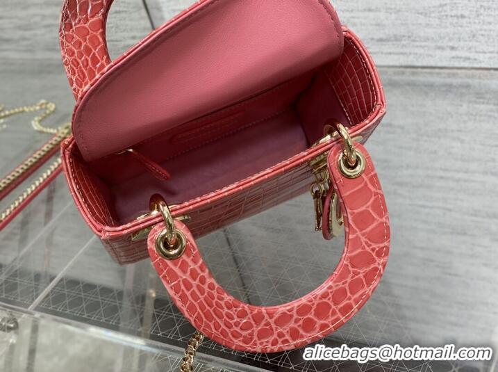 Top Quality MINI LADY DIOR BAG Cannage crocodile Calfskin C0966 pink