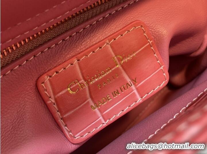 Top Quality MINI LADY DIOR BAG Cannage crocodile Calfskin C0966 pink