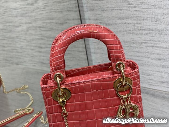 Top Quality MINI LADY DIOR BAG Cannage crocodile Calfskin C0966 pink