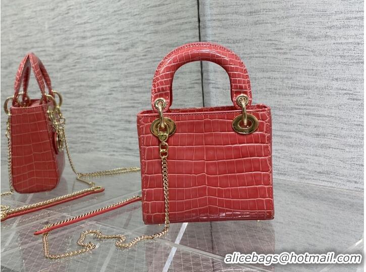 Top Quality MINI LADY DIOR BAG Cannage crocodile Calfskin C0966 pink