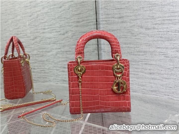 Top Quality MINI LADY DIOR BAG Cannage crocodile Calfskin C0966 pink