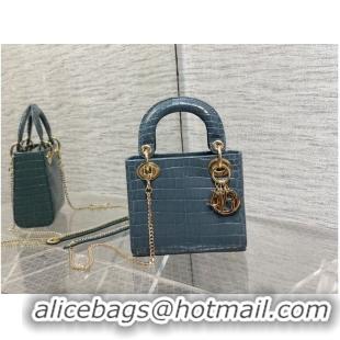 New Style MINI LADY DIOR BAG Cannage crocodile Calfskin C0966 blue