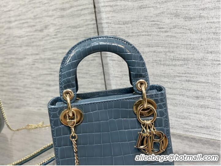 New Style MINI LADY DIOR BAG Cannage crocodile Calfskin C0966 blue