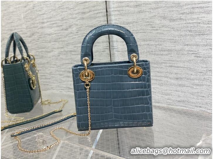 New Style MINI LADY DIOR BAG Cannage crocodile Calfskin C0966 blue