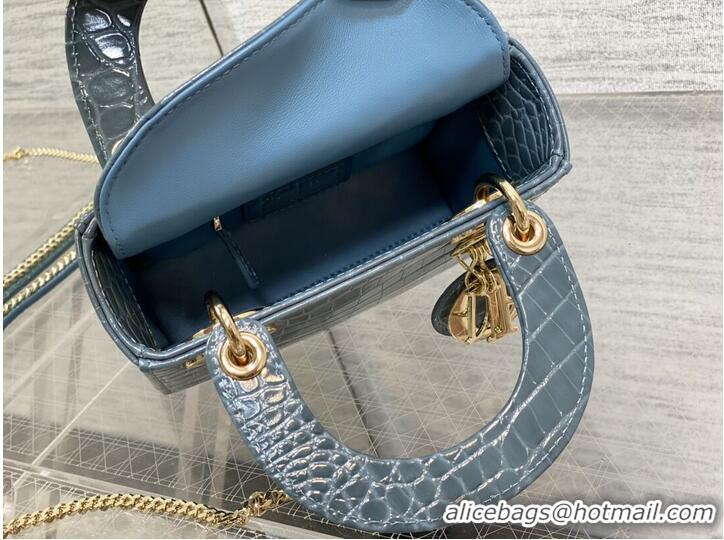 New Style MINI LADY DIOR BAG Cannage crocodile Calfskin C0966 blue