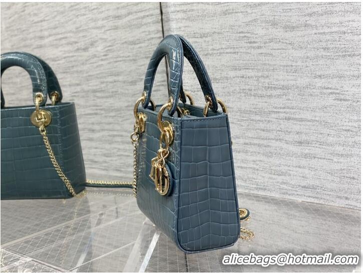 New Style MINI LADY DIOR BAG Cannage crocodile Calfskin C0966 blue