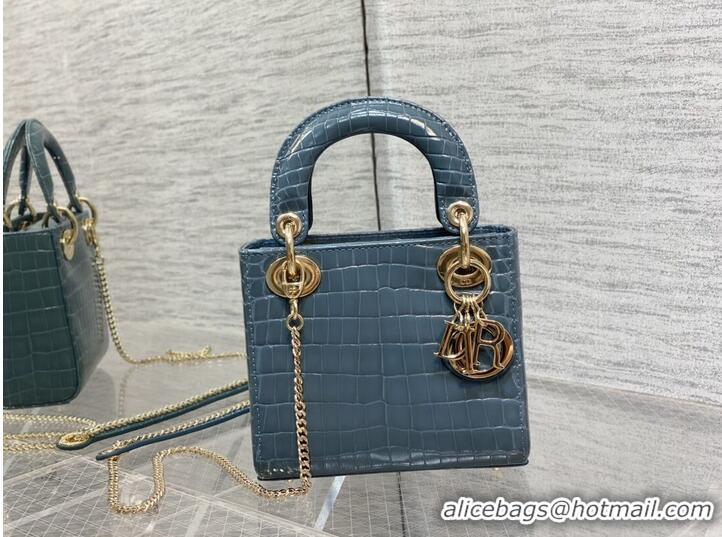 New Style MINI LADY DIOR BAG Cannage crocodile Calfskin C0966 blue