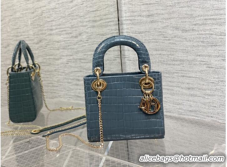 New Style MINI LADY DIOR BAG Cannage crocodile Calfskin C0966 blue