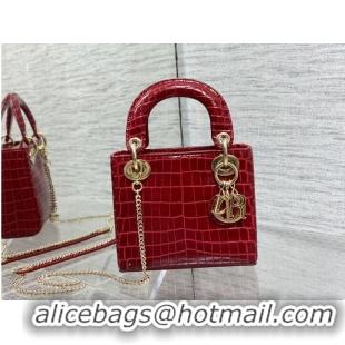 Promotional MINI LADY DIOR BAG Cannage crocodile Calfskin C0966 red