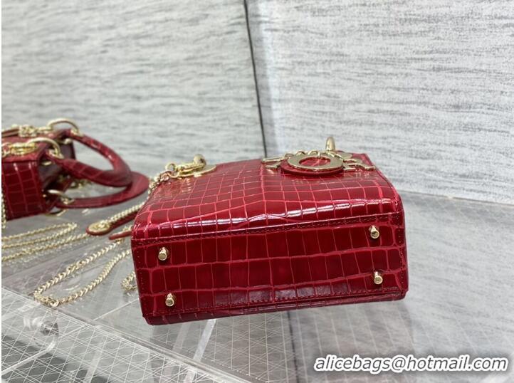 Promotional MINI LADY DIOR BAG Cannage crocodile Calfskin C0966 red