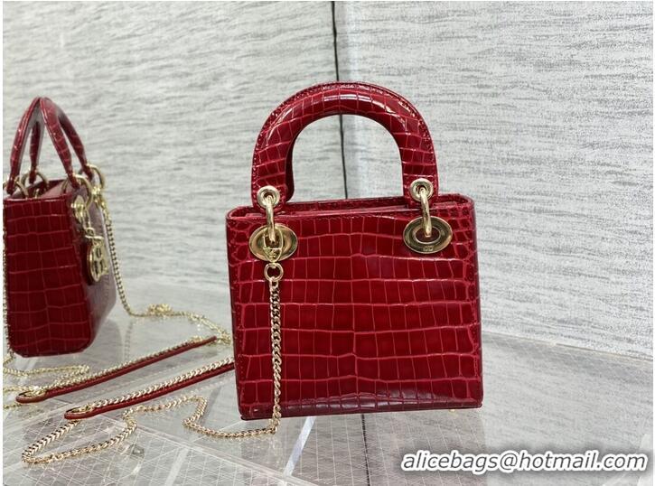 Promotional MINI LADY DIOR BAG Cannage crocodile Calfskin C0966 red