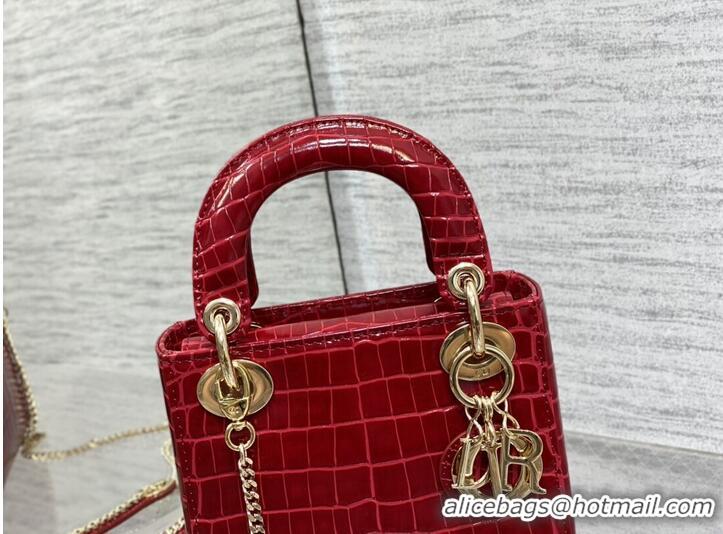 Promotional MINI LADY DIOR BAG Cannage crocodile Calfskin C0966 red