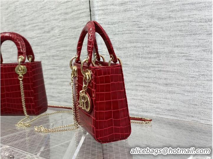 Promotional MINI LADY DIOR BAG Cannage crocodile Calfskin C0966 red