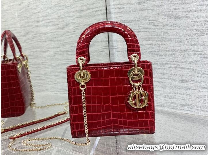 Promotional MINI LADY DIOR BAG Cannage crocodile Calfskin C0966 red