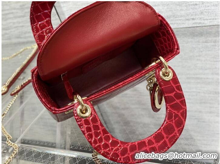 Promotional MINI LADY DIOR BAG Cannage crocodile Calfskin C0966 red