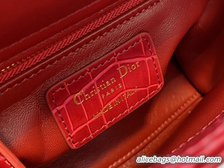 Promotional MINI LADY DIOR BAG Cannage crocodile Calfskin C0966 red