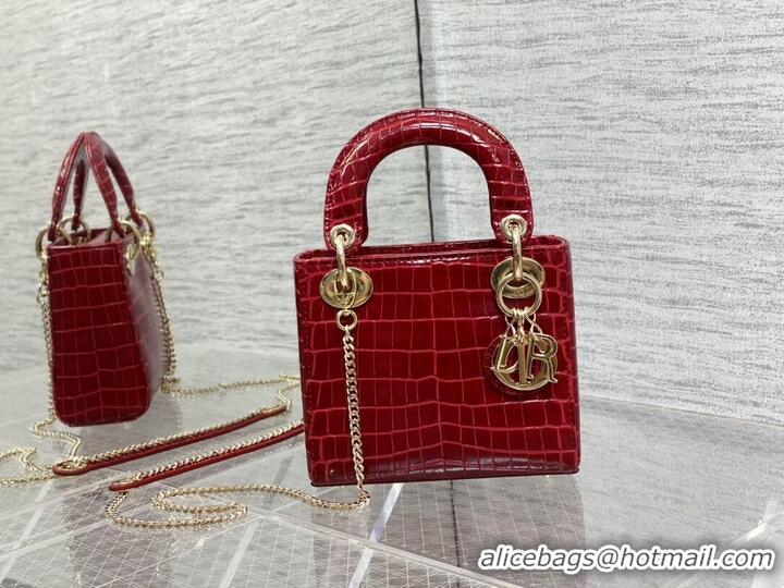 Promotional MINI LADY DIOR BAG Cannage crocodile Calfskin C0966 red