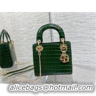 Top Quality MINI LADY DIOR BAG Cannage crocodile Calfskin C0966 green