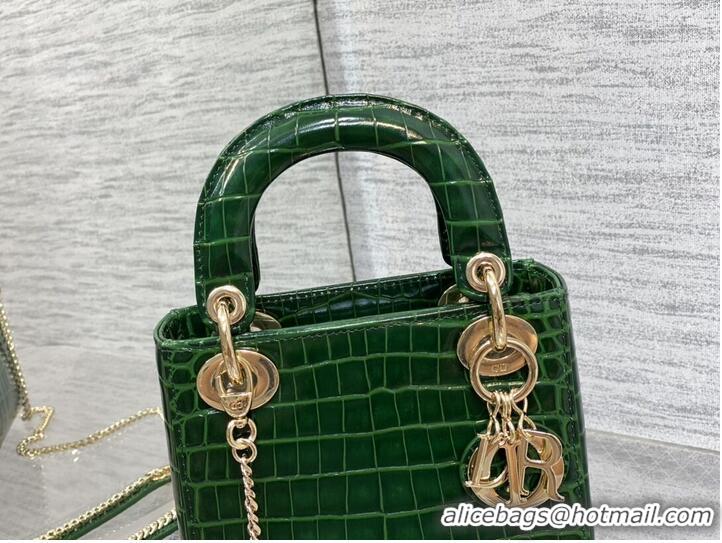 Top Quality MINI LADY DIOR BAG Cannage crocodile Calfskin C0966 green