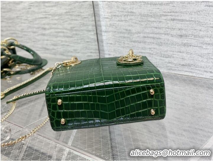 Top Quality MINI LADY DIOR BAG Cannage crocodile Calfskin C0966 green